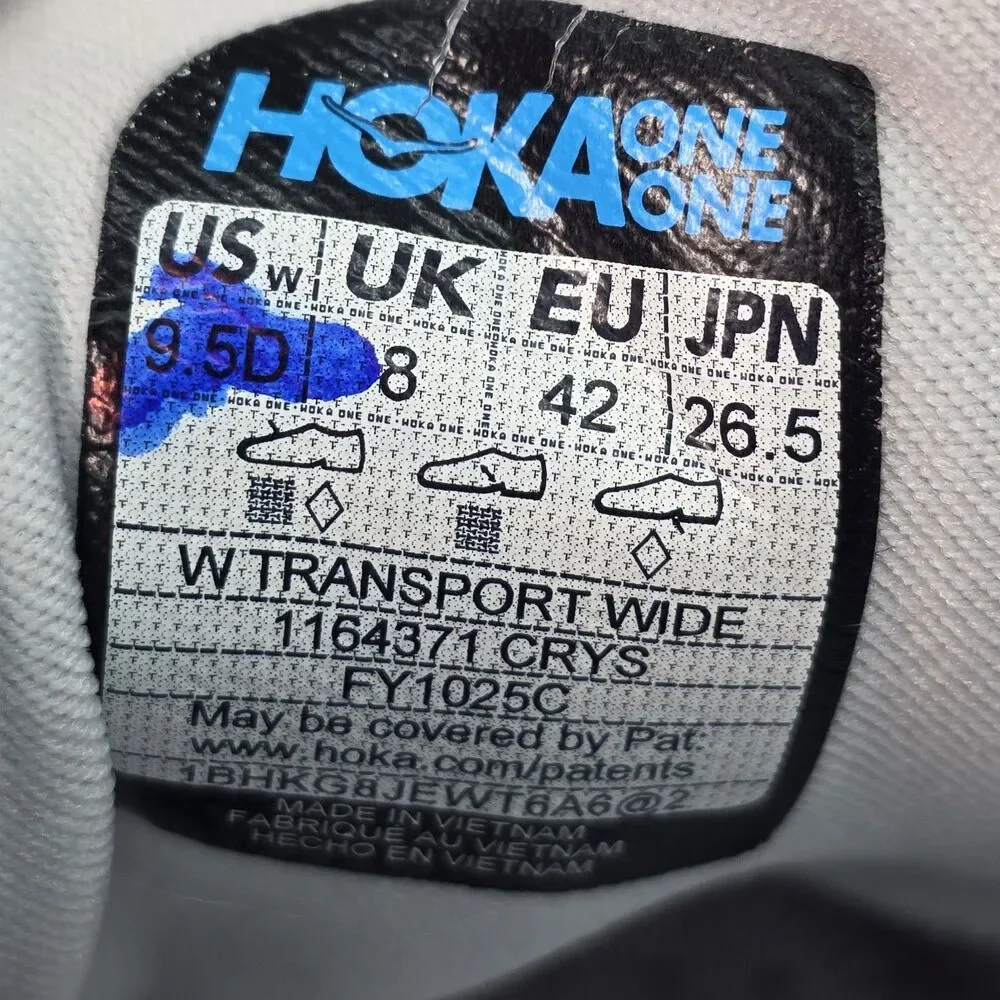Hoka One One W Transport Wide Mist Lime Gray White 1164371 CRYS Size 9.5D